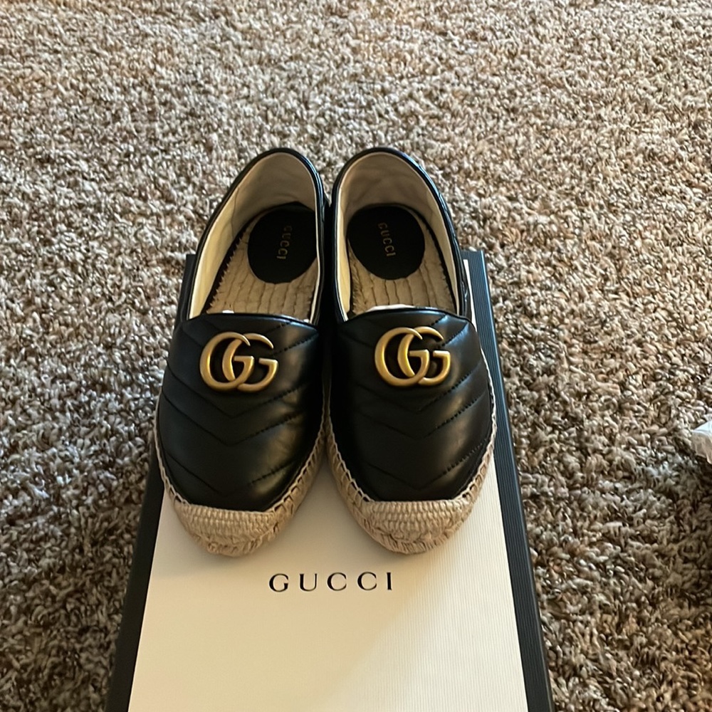 Gucci Espadrilles size 36.5 black with gold double GG - Picture 7 of 10